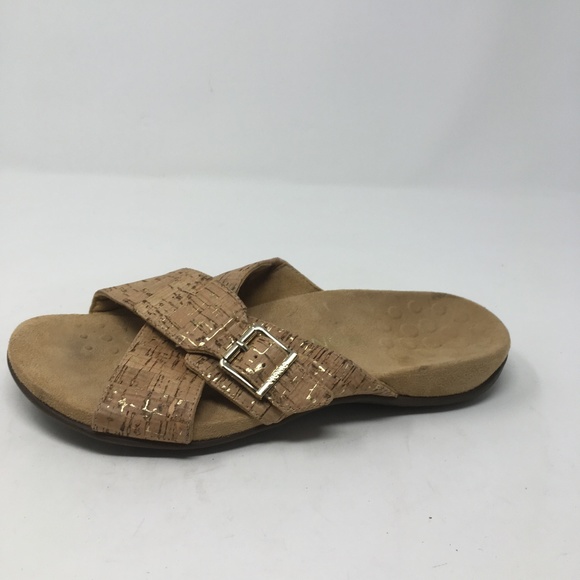 VIONIC BROWN GOLD CROSS STRAP SANDALS 10 - Picture 1 of 4